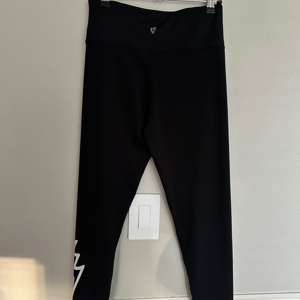 Betsey Johnson Black Leggings with White Lightning Bolt Accent - Picture 3 of 5